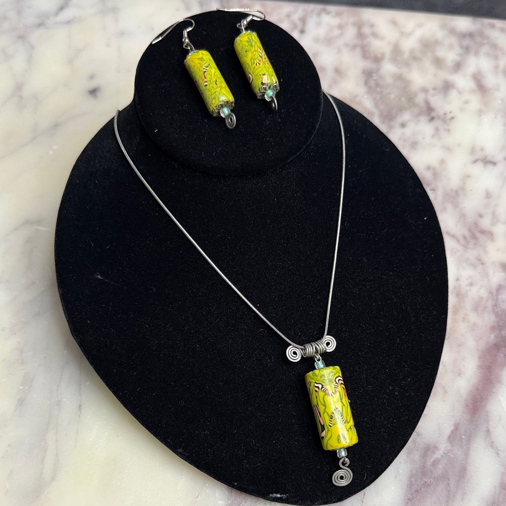 Handcrafted Yellow Floral Bead Necklace & Earring Set